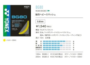 画像1: YONEX バドミントンガット　ミクロン80　イエロー/BG80 (1)